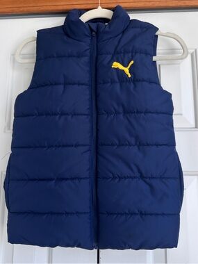 Puma Youth Puffer Vest Blue Sleeveless Jacket Size S 7/8 Unisex